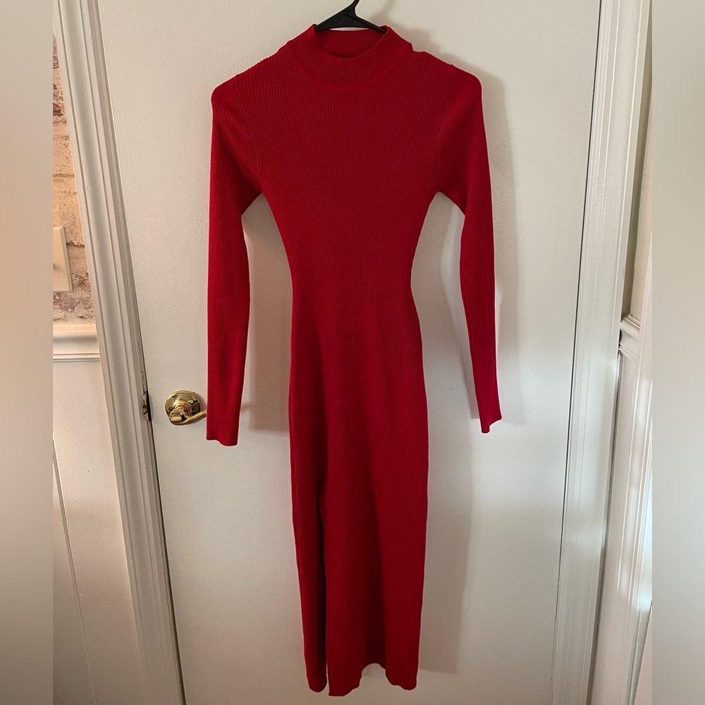 Windsor long red knit bodycon dress size M